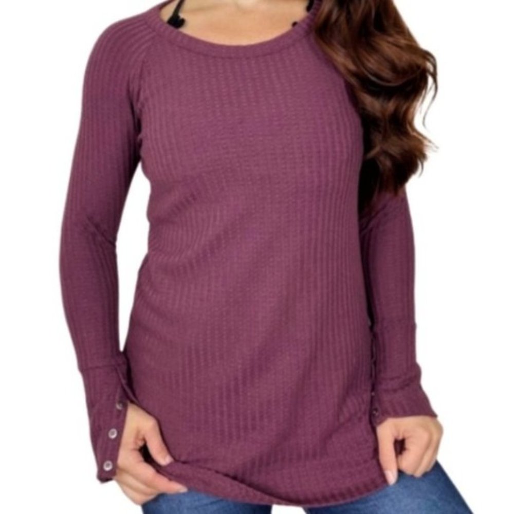 Chaser Maroon Waffle Knit Cuff Thermal Top
